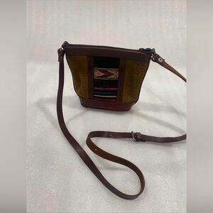 Inca Sun leather Suede Southwest Crossbody Bag Brown and Multicolored Zip EUC